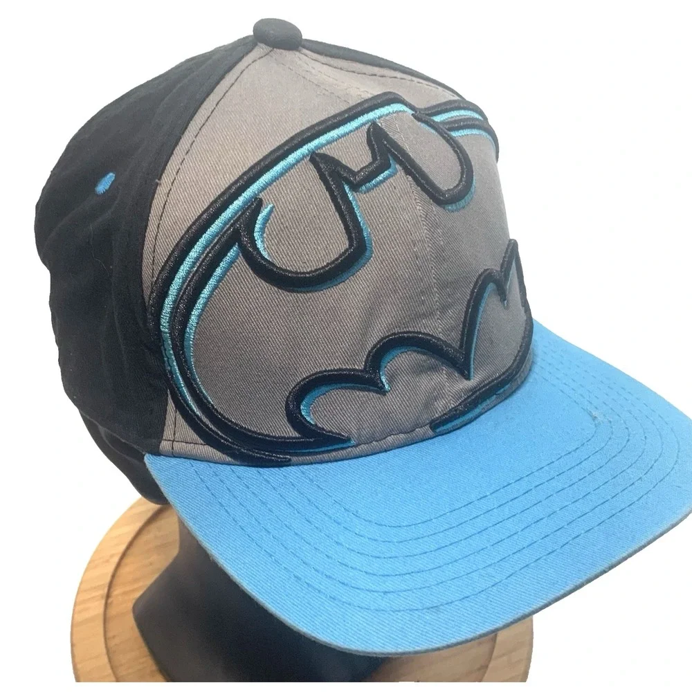 Batman DC Comics Kids‎ Snapback Hat Black Grey Blue Embroidered Flat Brim Cap